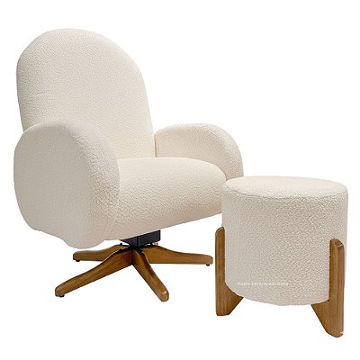 Poltrona De Amamentação Mavie - Com Balanço e Giro - Com Puff - Bouclê Bege