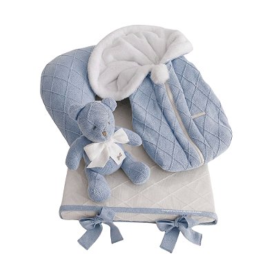 Kit Primeiros Momentos - 4 Peças Em Tricot - Azul Sky