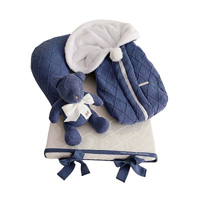 Kit Primeiros Momentos - 4 Peças Em Tricot - Azul Marinho Tirreno