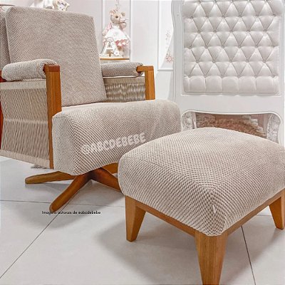 Poltrona De Amamentação Vivre - Com Balanço e Pés Giro - Tecido 110A - Veludo Bege - prontaentrega