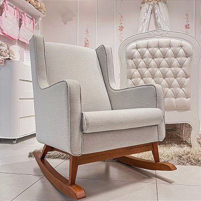 Poltrona De Amamentação Wind - Com Balanço - Tecido 228B - Linho Cinza Claro - prontaentrega