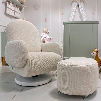 Poltrona De Amamentação Curve - Com Balanço e Giro - Tecido Speciali 2 - Off White - prontaentrega