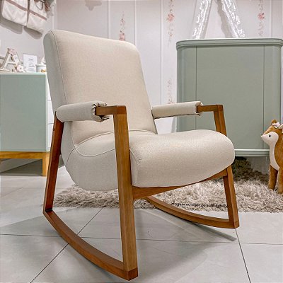 Poltrona De Amamentação Nature - Com Balanço - Com Puff - Tecido 226B - Linho Bege - prontaentrega