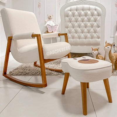 Poltrona De Amamentação Nature - Com Balanço - Com Puff - Tecido 100A - Linho Off White - prontaentrega