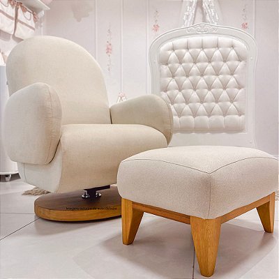 Poltrona De Amamentação Curve - Com Balanço e Giro - Com Puff - Tecido 226B - Linho Bege - prontaentrega