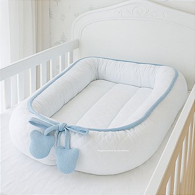 Ninho Básico - Malha Jacquard - Branco / Azul Blue Sky - Cordão Tricot - Pingente Ursinho