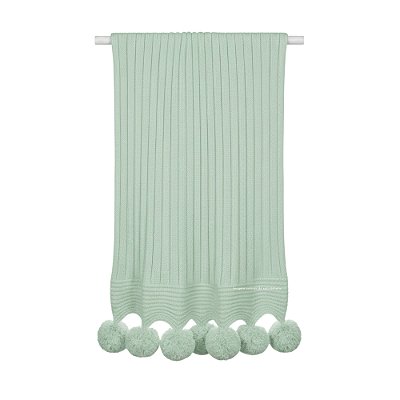 Manta De Pompom - Tricot - Trama Canelado 5x5 - Verde Limonada