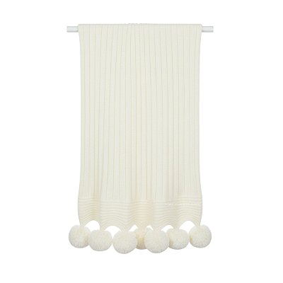 Manta De Pompom - Tricot - Trama Canelado 5x5 - Amarelo Pó