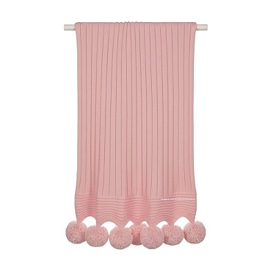 Manta De Pompom - Tricot - Trama Canelado 5x5 - Rosa M.Dolce