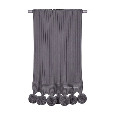 Manta De Pompom - Tricot - Trama Canelado 5x5 - Cinza New Grey