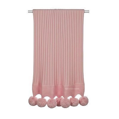 Manta De Pompom - Tricot - Trama Canelado 5x5 - Rosa Amaralina