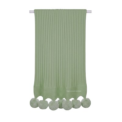 Manta De Pompom - Tricot - Trama Canelado 5x5 - Verde M.Plantação