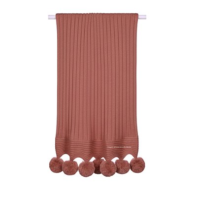 Manta De Pompom - Tricot - Trama Canelado 5x5 - Terracota Suave Magno