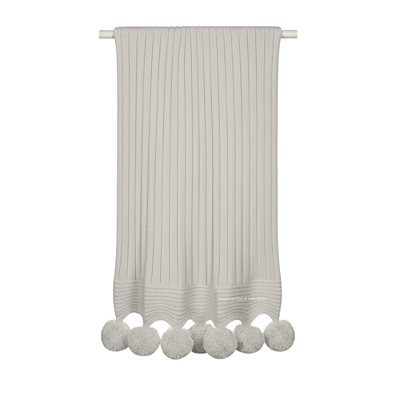 Manta De Pompom - Tricot - Trama Canelado 5x5 - Cinza 869