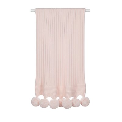 Manta De Pompom - Tricot - Trama Canelado 5x5 - Rosa Pastel