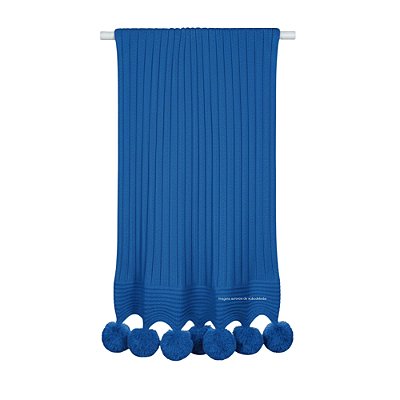 Manta De Pompom - Tricot - Trama Canelado 5x5 - Azul Fauna