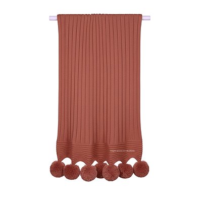 Manta De Pompom - Tricot - Trama Canelado 5x5 - Terracota