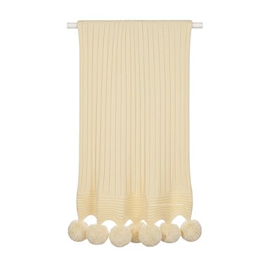 Manta De Pompom - Tricot - Trama Canelado 5x5 - Amarelo Charm