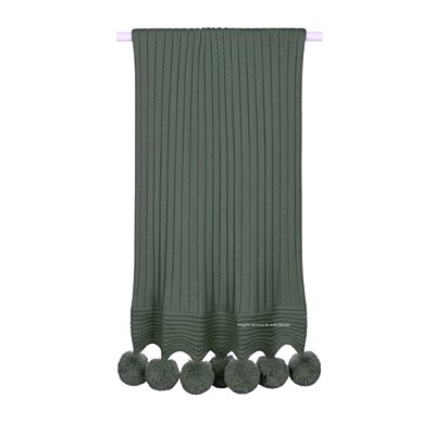 Manta De Pompom - Tricot - Trama Canelado 5x5 - Verde Eucaliptus