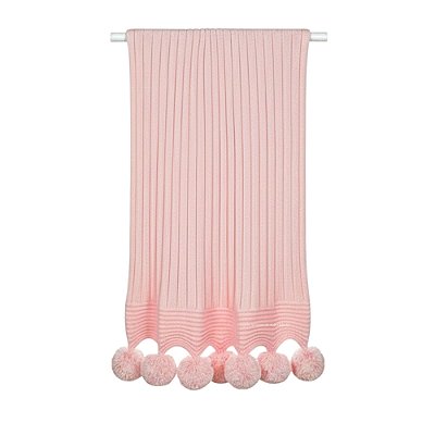 Manta De Pompom - Tricot - Trama Canelado 5x5 - Sugar Rose