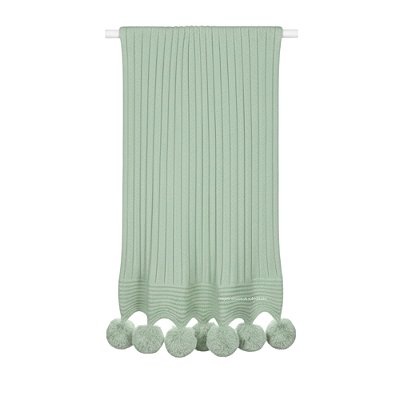 Manta De Pompom - Tricot - Trama Canelado 5x5 - Verde Maragogi