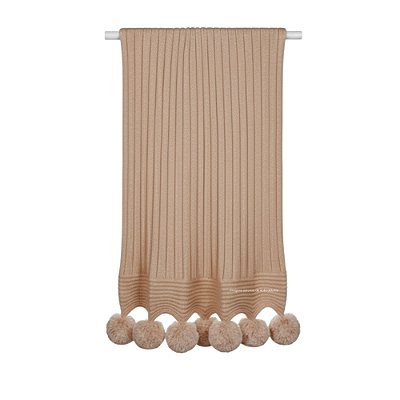 Manta De Pompom - Tricot - Trama Canelado 5x5 - Marrom Perolado