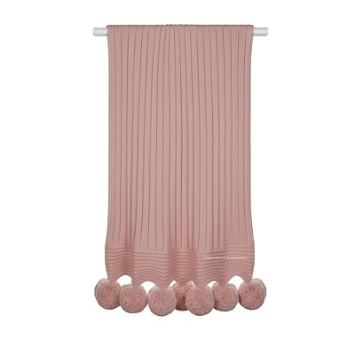 Manta De Pompom - Tricot - Trama Canelado 5x5 - Rose Tan
