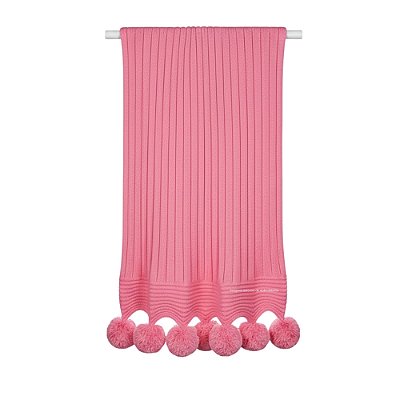 Manta De Pompom - Tricot - Trama Canelado 5x5 - Rosa Candy