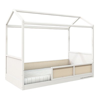 Cama Casinha Link - Com 1 Grade E Meia Em Palha Natural - Branco