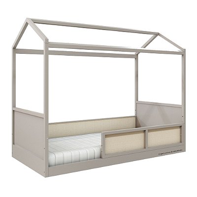 Cama Casinha Link - Com 1 Grade E Meia Em Palha Natural - Cinza