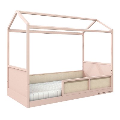 Cama Casinha Link - Com 1 Grade E Meia Em Palha Natural - Rosa Old