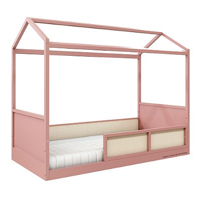 Cama Casinha Link - Com 1 Grade E Meia Em Palha Natural - Rose