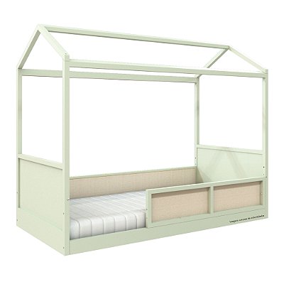 Cama Casinha Link - Com 1 Grade E Meia Em Palha Natural - Verde Old