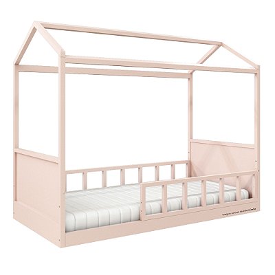 Cama Casinha Link - Com 1 Grade E Meia Palitada - Rosa Old