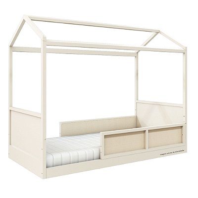 Cama Casinha Link - Com 2 Meias Grades Em Palha Natural - Areia