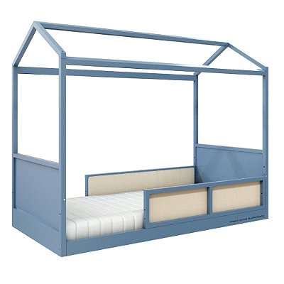 Cama Casinha Link - Com 2 Meias Grades Em Palha Natural - Azul Sereno
