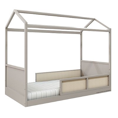 Cama Casinha Link - Com 2 Meias Grades Em Palha Natural - Cinza