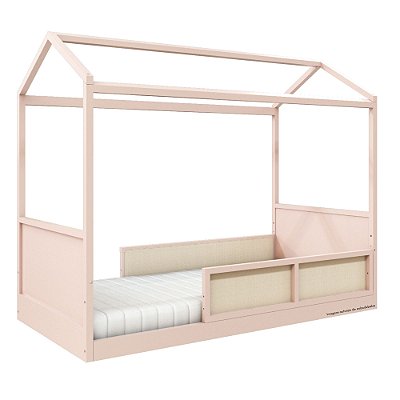 Cama Casinha Link - Com 2 Meias Grades Em Palha Natural - Rosa Old