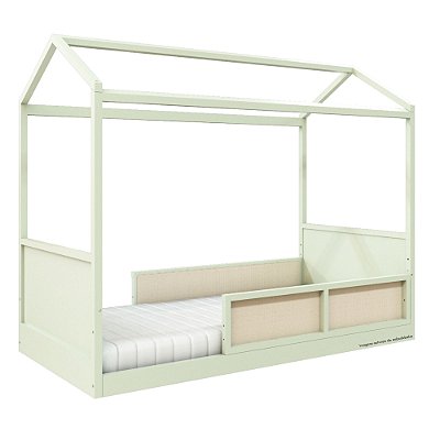 Cama Casinha Link - Com 2 Meias Grades Em Palha Natural - Verde Old
