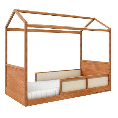 Cama Casinha Link - Com 2 Meias Grades Em Palha Natural - Madeira