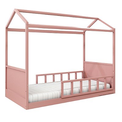 Cama Casinha Link - Com 2 Meias Grades Palitadas - Rose