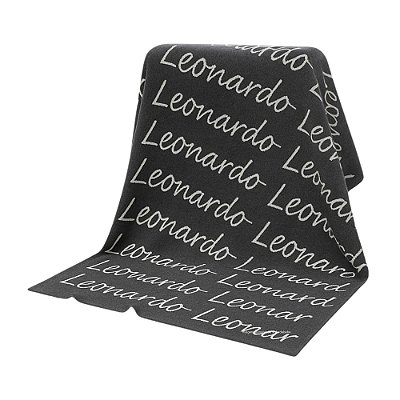 Manta Personalizada Com Nome - Tricot - Cinza Millenium