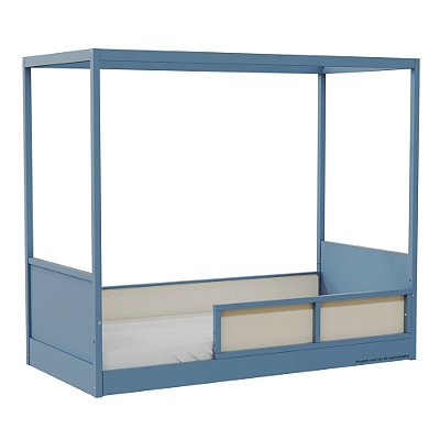 Cama Link Com Dossel - Com 1 Grade E Meia Em Palha Natural - Azul Sereno