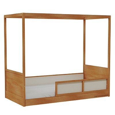 Cama Link Com Dossel - Com 1 Grade E Meia Em Palha Natural - Madeira