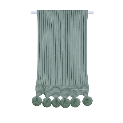 Manta De Pompom - Tricot - Trama Canelado 5x5 - Verde Senécio