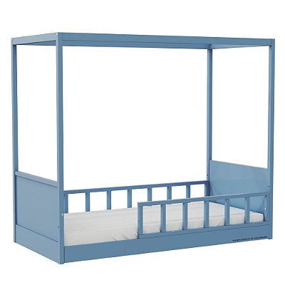 Cama Link Com Dossel - Com 1 Grade E Meia Palitada - Azul Sereno