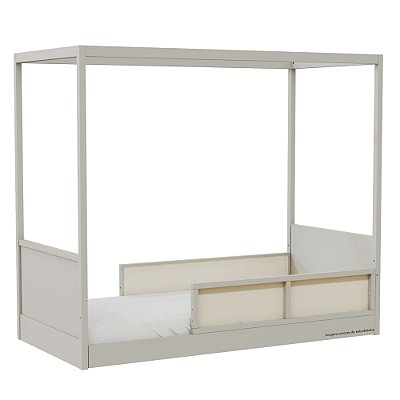 Cama Link Com Dossel - Com 2 Meias Grades Em Palha Natural - Cinza
