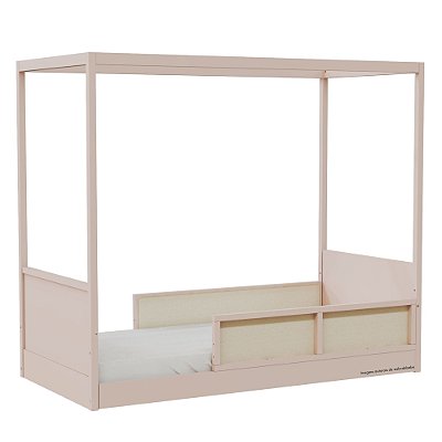 Cama Link Com Dossel - Com 2 Meias Grades Em Palha Natural - Rosa Old
