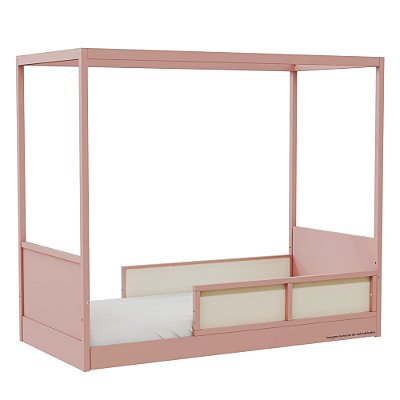 Cama Link Com Dossel - Com 2 Meias Grades Em Palha Natural - Rose