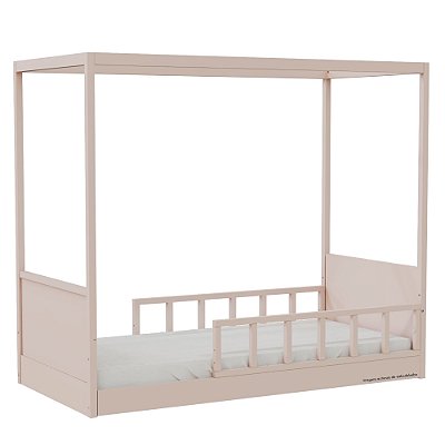 Cama Link Com Dossel - Com 2 Meias Grades Palitadas - Rosa Old